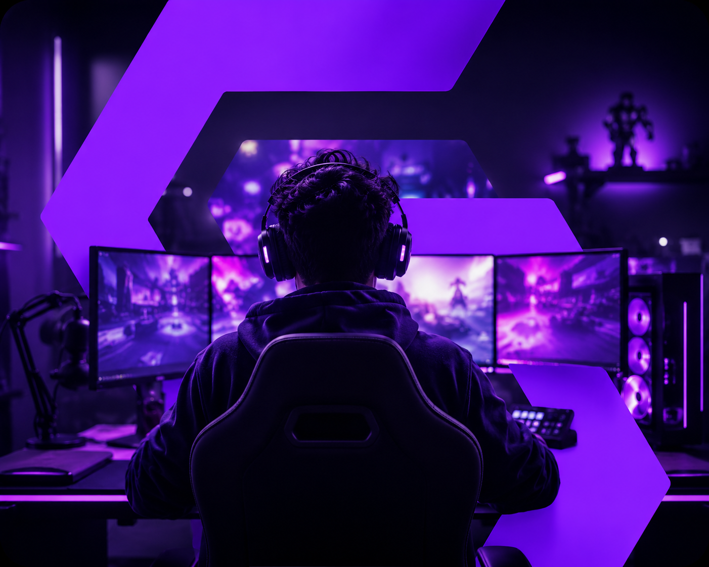 A professional gaming creator recording in a studio